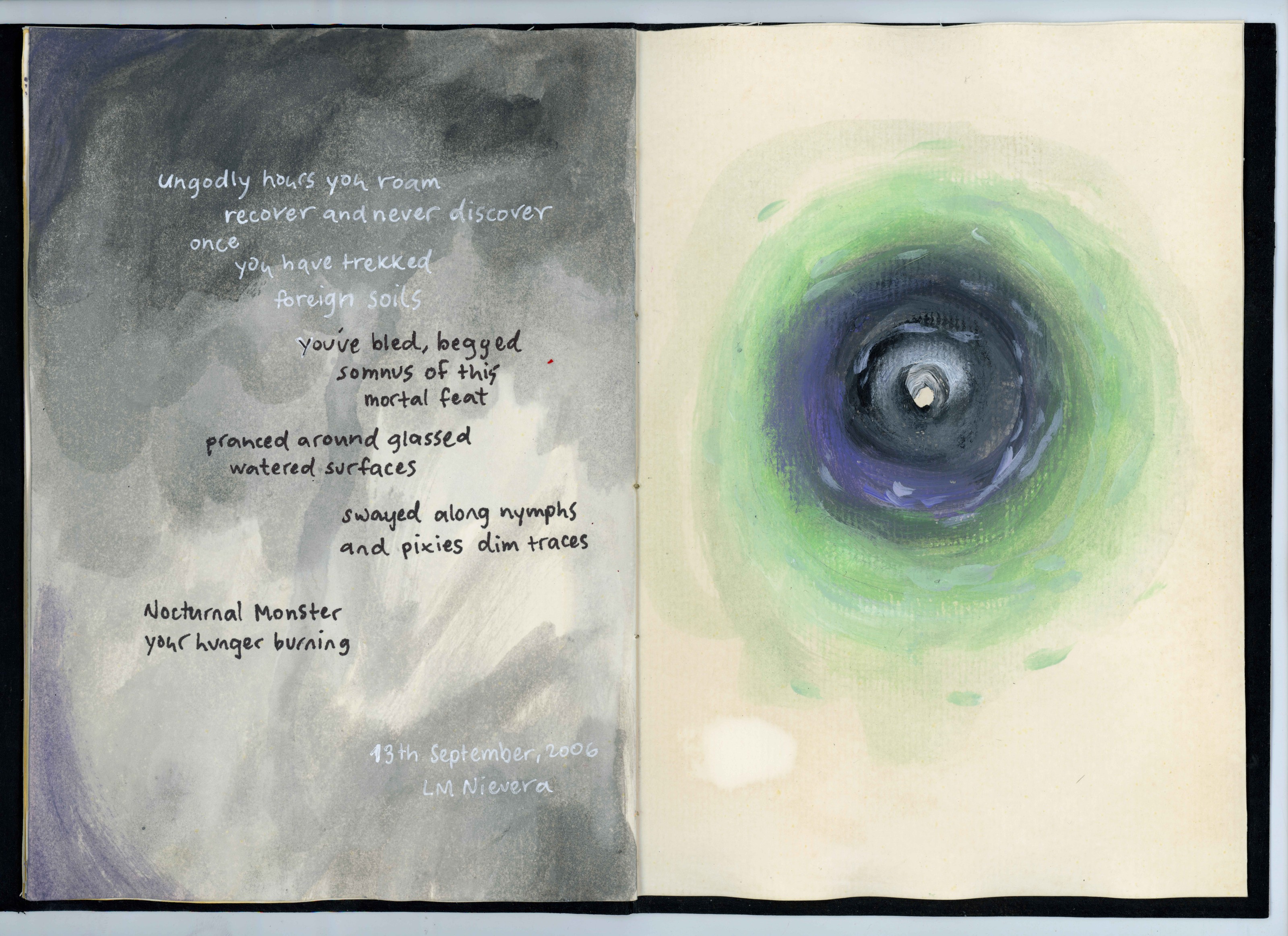 Balladry Vortex — A handwritten poem and painted vortex